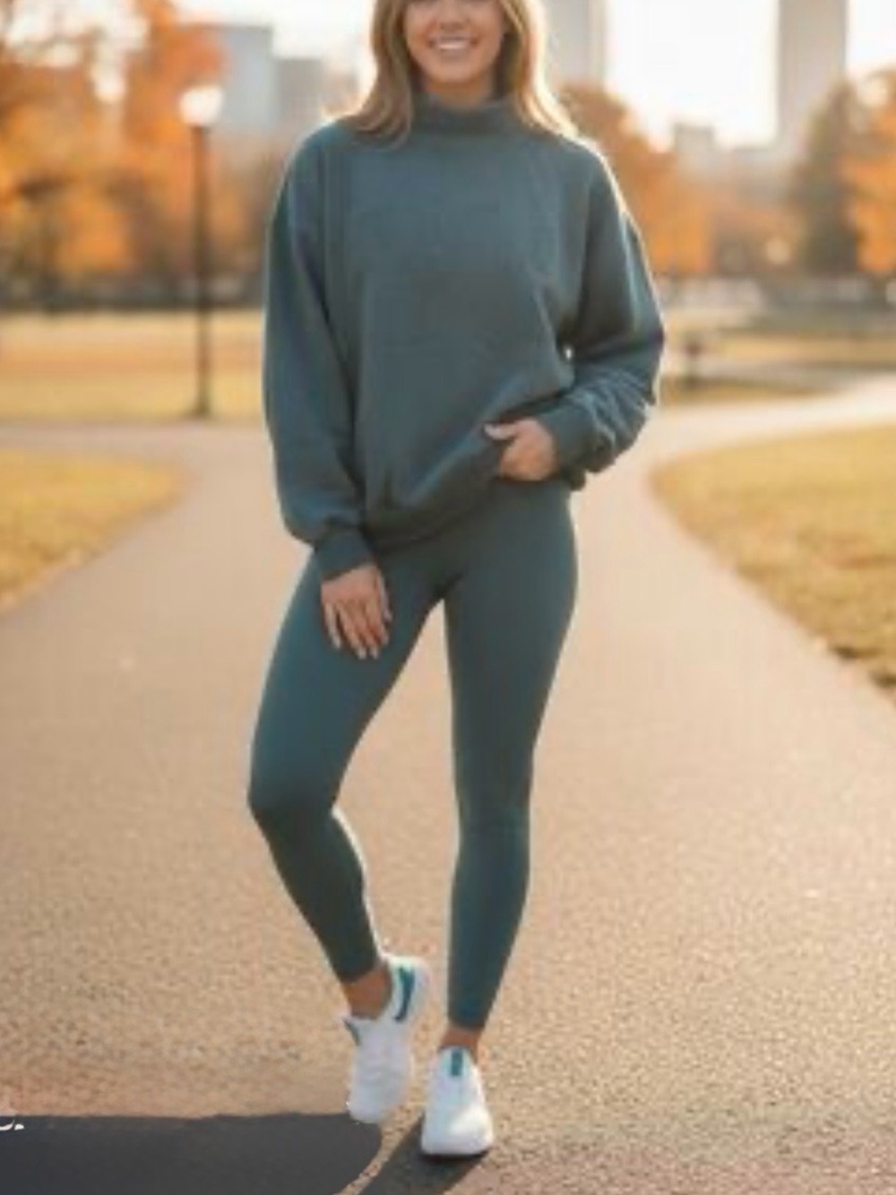 Wilo The Label 2 pc Funnel Neck Legging Set - Teal